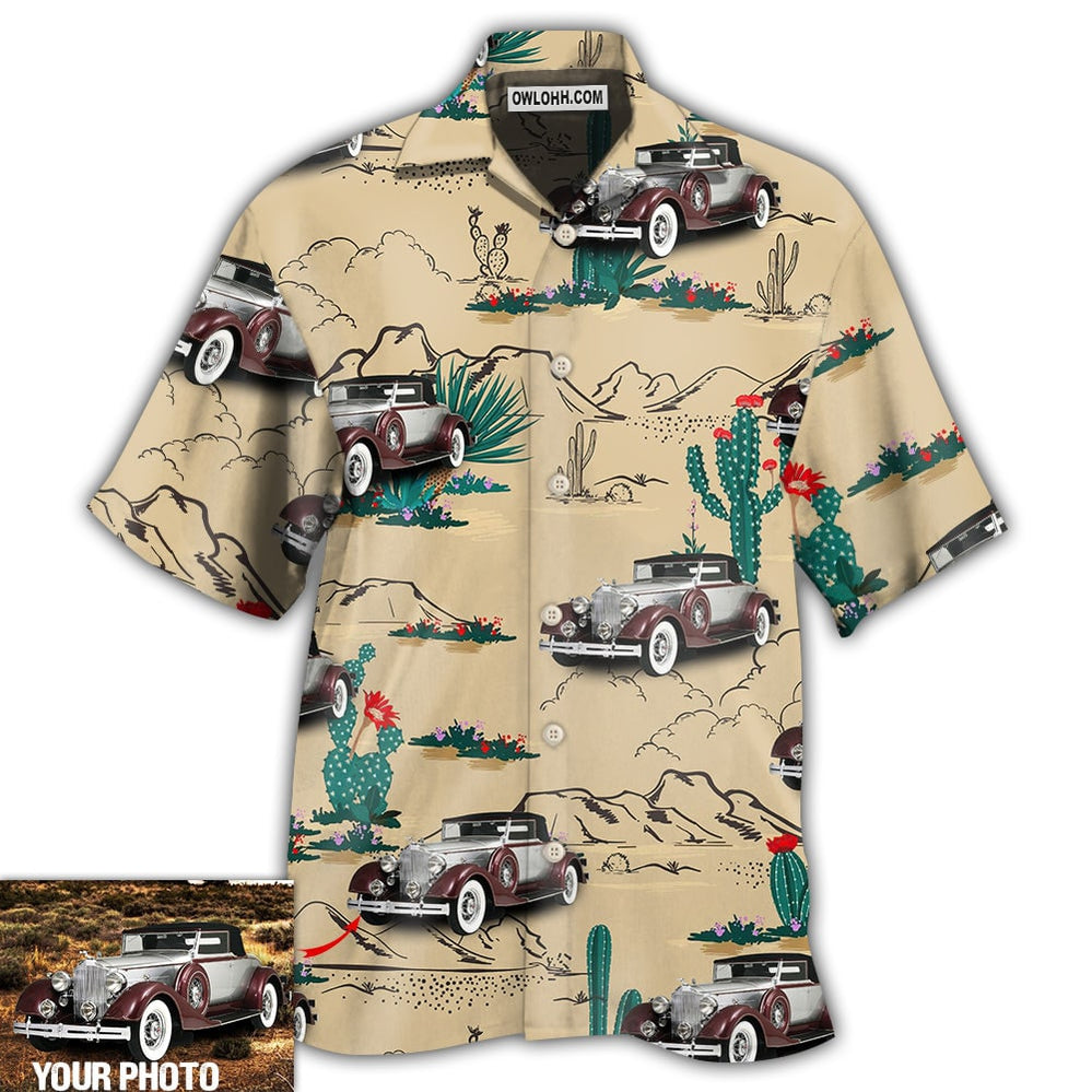 Car On The Desert With Cactus Basic Style Custom Photo - Hawaiian Shirt - Owl Ohh - Owl Ohh
