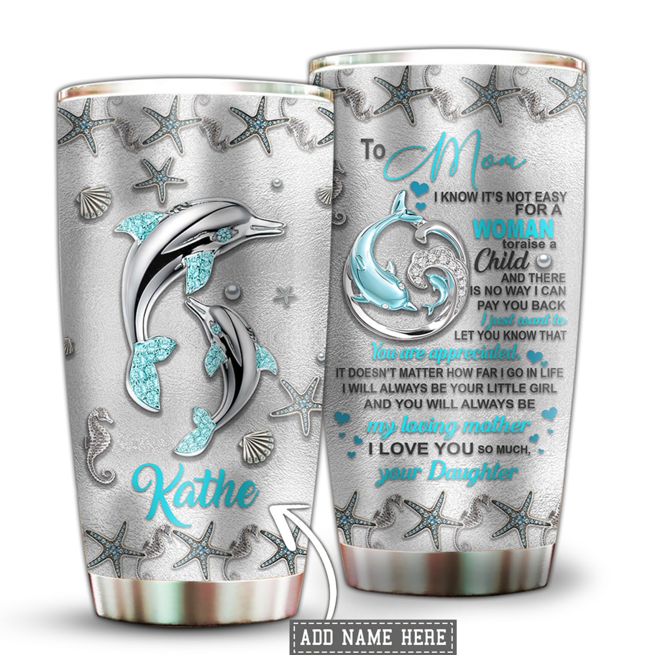 Dolphin Mother And Daughter Personalized - Tumbler - Owl Ohh - Owl Ohh