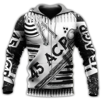 Gun .45 ACP Black And White Style - Hoodie - Owl Ohh - Owl Ohh