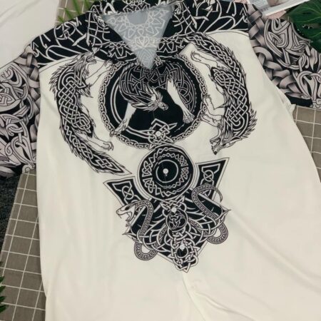 Viking Warrior Blood Black And White - Hawaiian Shirt - Owl Ohh - Owl Ohh