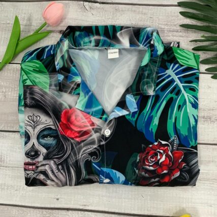 Skull Tropical White Smoke Red Flower - Hawaiian Shirt - Owl Ohh - Owl Ohh