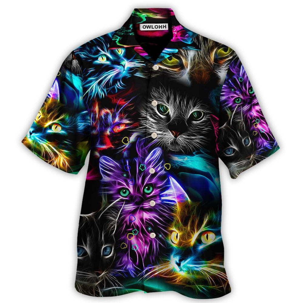 Cat Funny Neon Light Colorful Style - Hawaiian Shirt - Owl Ohh - Owl Ohh