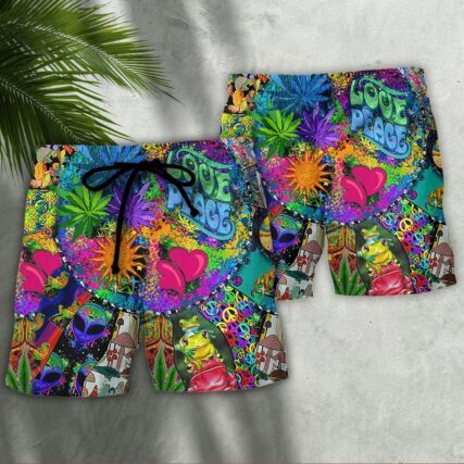 Hippie Alien Frogs Mushroom Peace Life Amazing Style - Beach Short - Owl Ohh - Owl Ohh