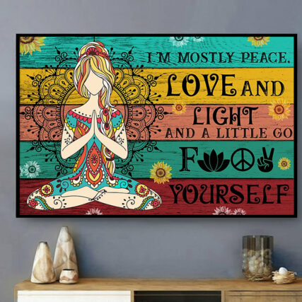 Yoga Love Peace I'm Mostly Peace - Horizontal Poster - Owl Ohh - Owl Ohh