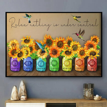 Yoga Love Peace Sunflower Hummingbird - Horizontal Poster - Owl Ohh - Owl Ohh