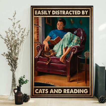 Book Easily Distracted By Cats And Reading - Vertical Poster - Owl Ohh - Owl Ohh