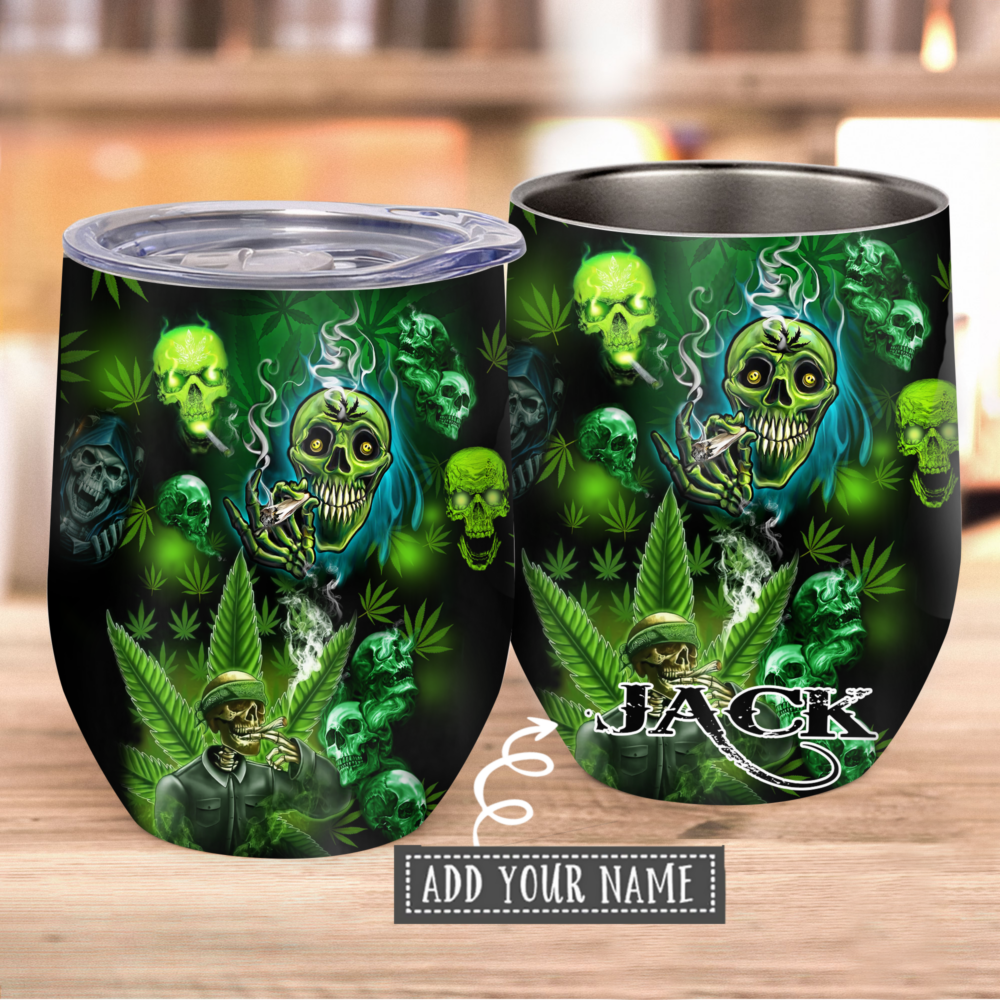 Skull So High With Stunning Green Personalized - Wine Tumbler - Owl Ohh - Owl Ohh