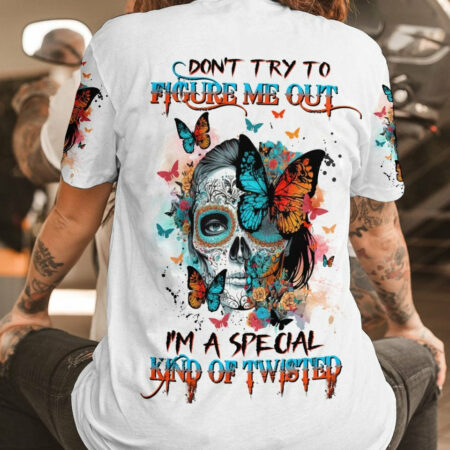DON'T TRY TO FIGURE ME OUT SUGAR SKULL WITH BUTTERFLY ALL OVER PRINT - TLNZ1704231