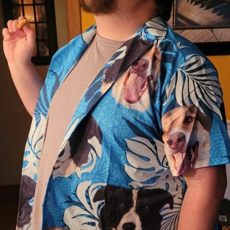 Custom Hawaiian Shirt With Pet Photo | Personalized Gift For Pet Lovers | Leaves Pattern Sea Blue Color Aloha Shirt
