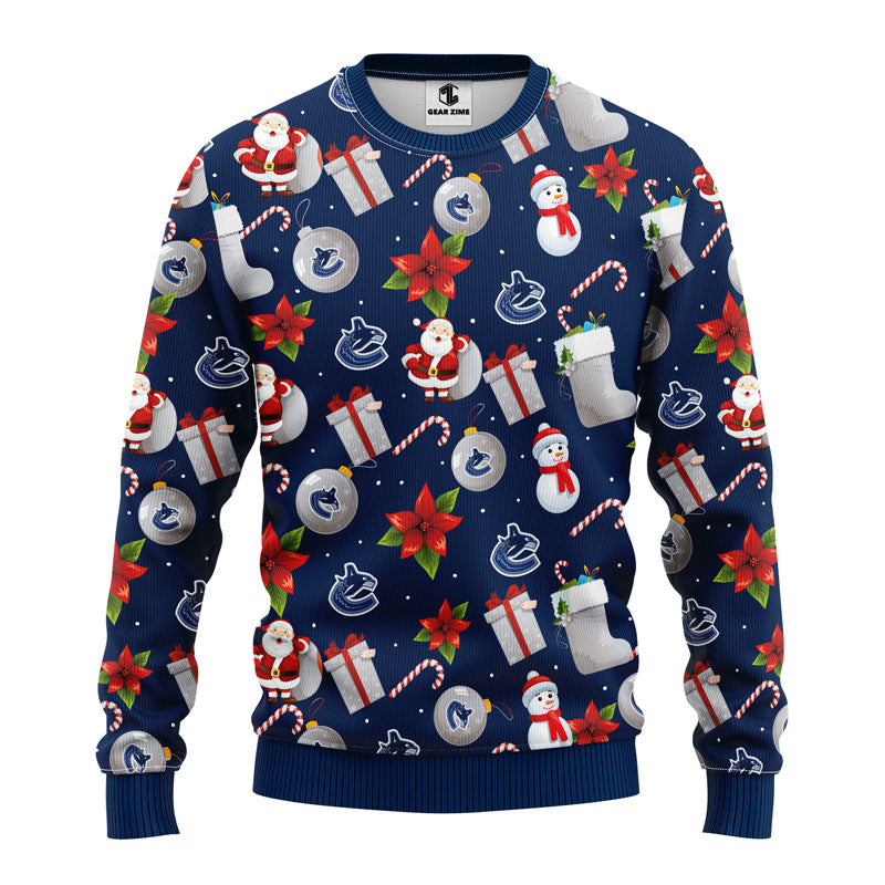 Custom Number And Name Vancouver Canucks Christmas Santa Bear Ugly  Christmas Sweater