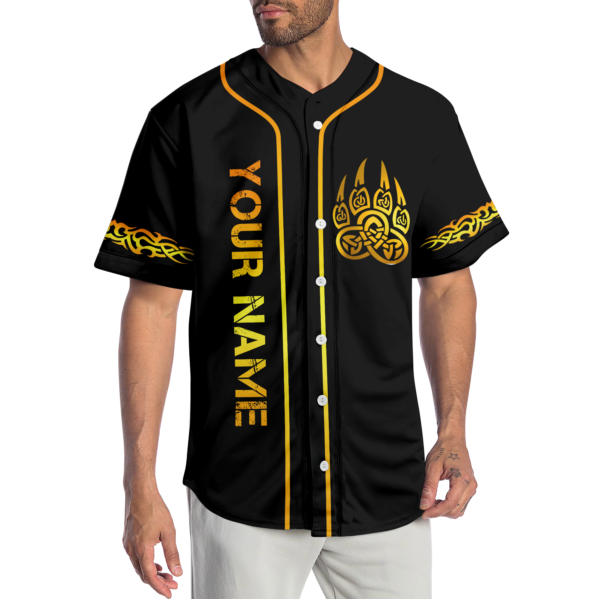 Yellow Bear Viking Tattoo Custom Baseball Jersey Shirt – Mens Sport Shirts – Baseball Shirt Designs