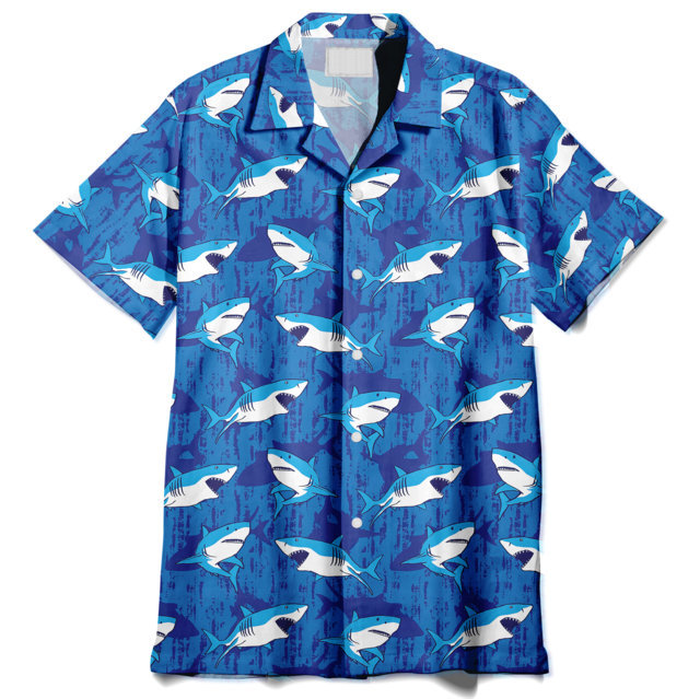 Funny Blue Shark Summer Vibe Tropical Hawaiian Aloha Shirts #Dh