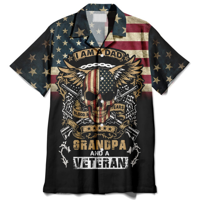 ?Father day gift I am a Dad Grandpa & a Veteran Hawaiian Aloha Shirts