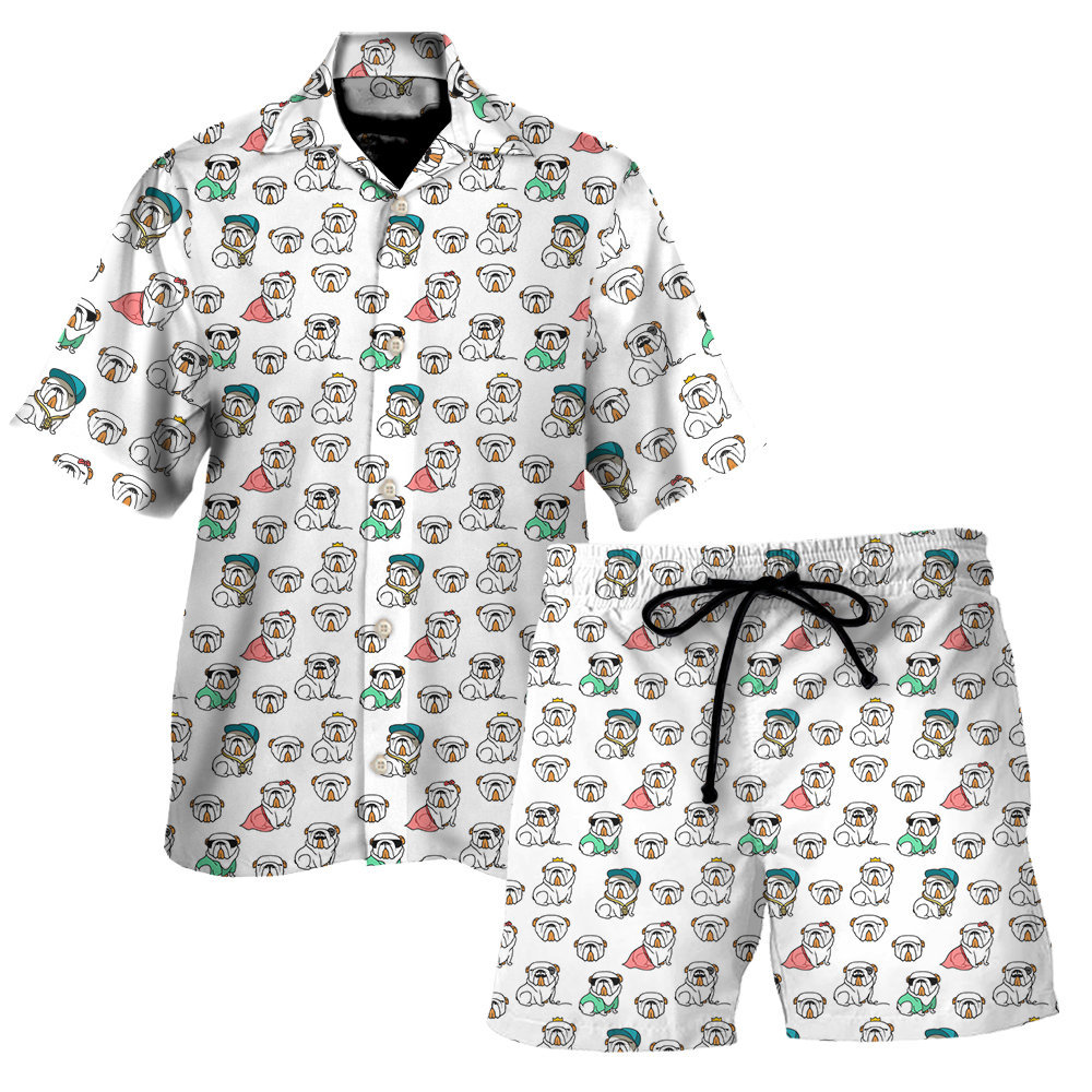 English Bulldog Pattern Print Design 03 Men's All Over Print Hawaiian Shirt
