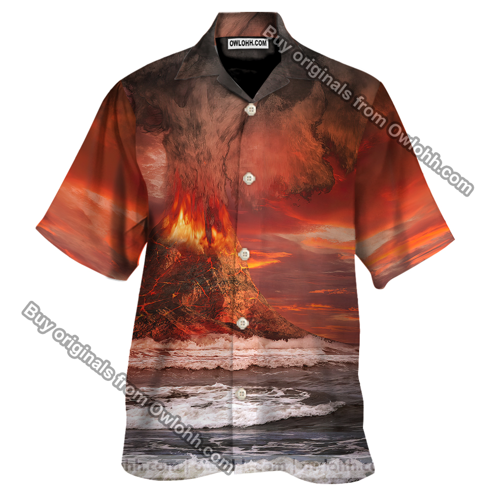 Volcano On The Sea Print Men’s Short Sleeve Shirt