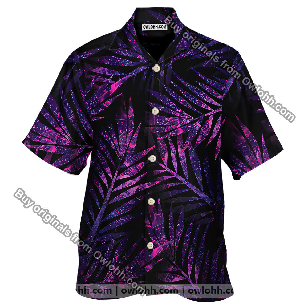 Purple Tropical Leaves Print Men’s Short Sleeve Shirt