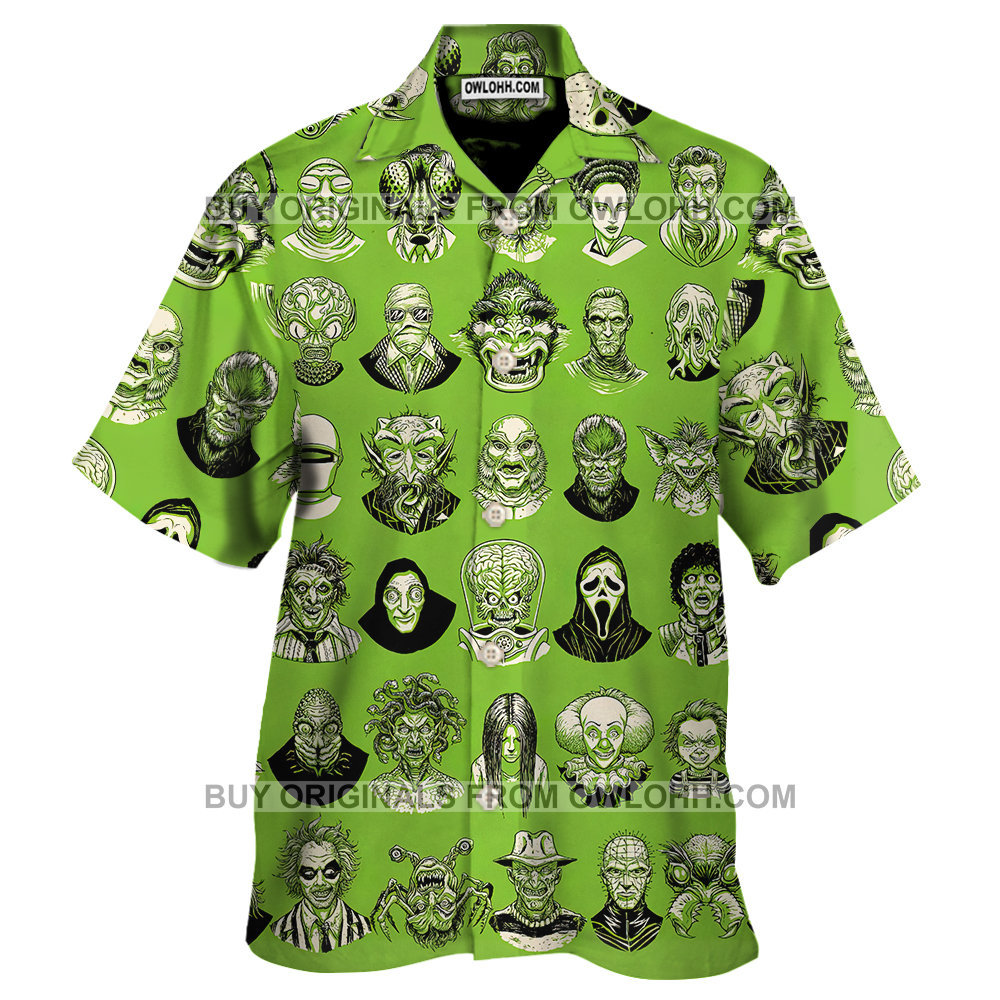 The Monsters Horror Character Face Style Hawaiian Graphic Print Short Sleeve