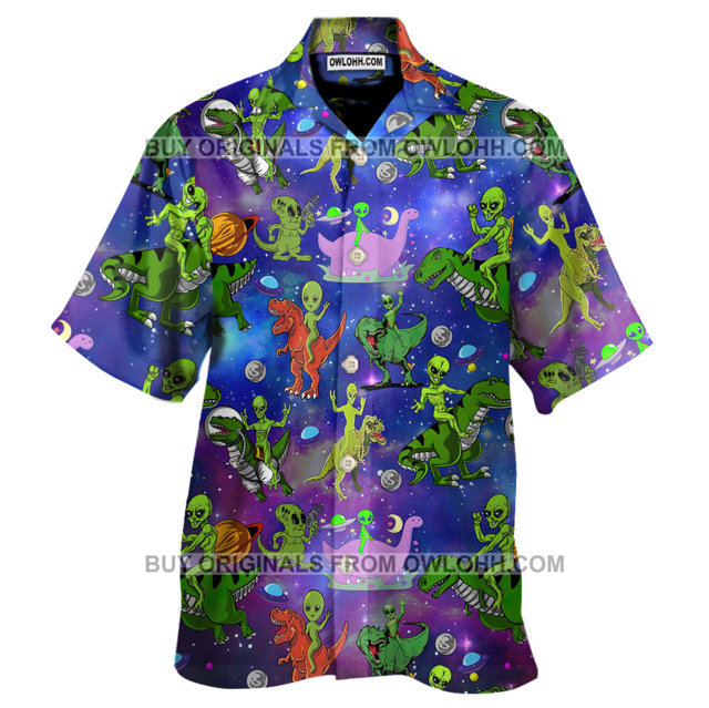 Alien Riding Dinosaur T-Rex Hawaiian Shirt | For Men & Women | Adult |