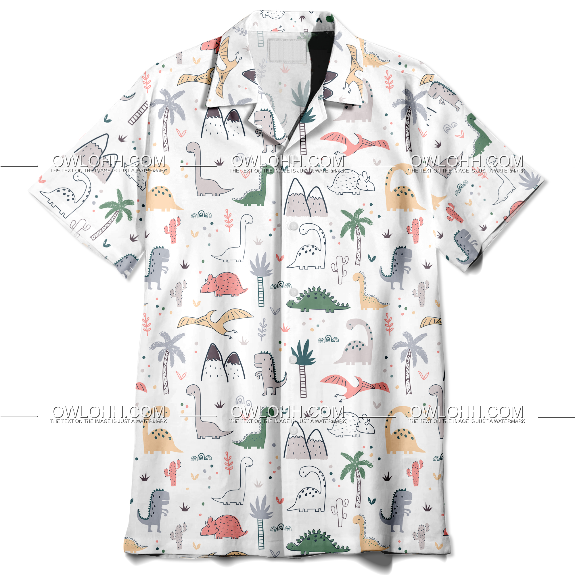 Cute cartoon dinosaurs tree pattern Men’s All Over Print Hawaiian Shirt