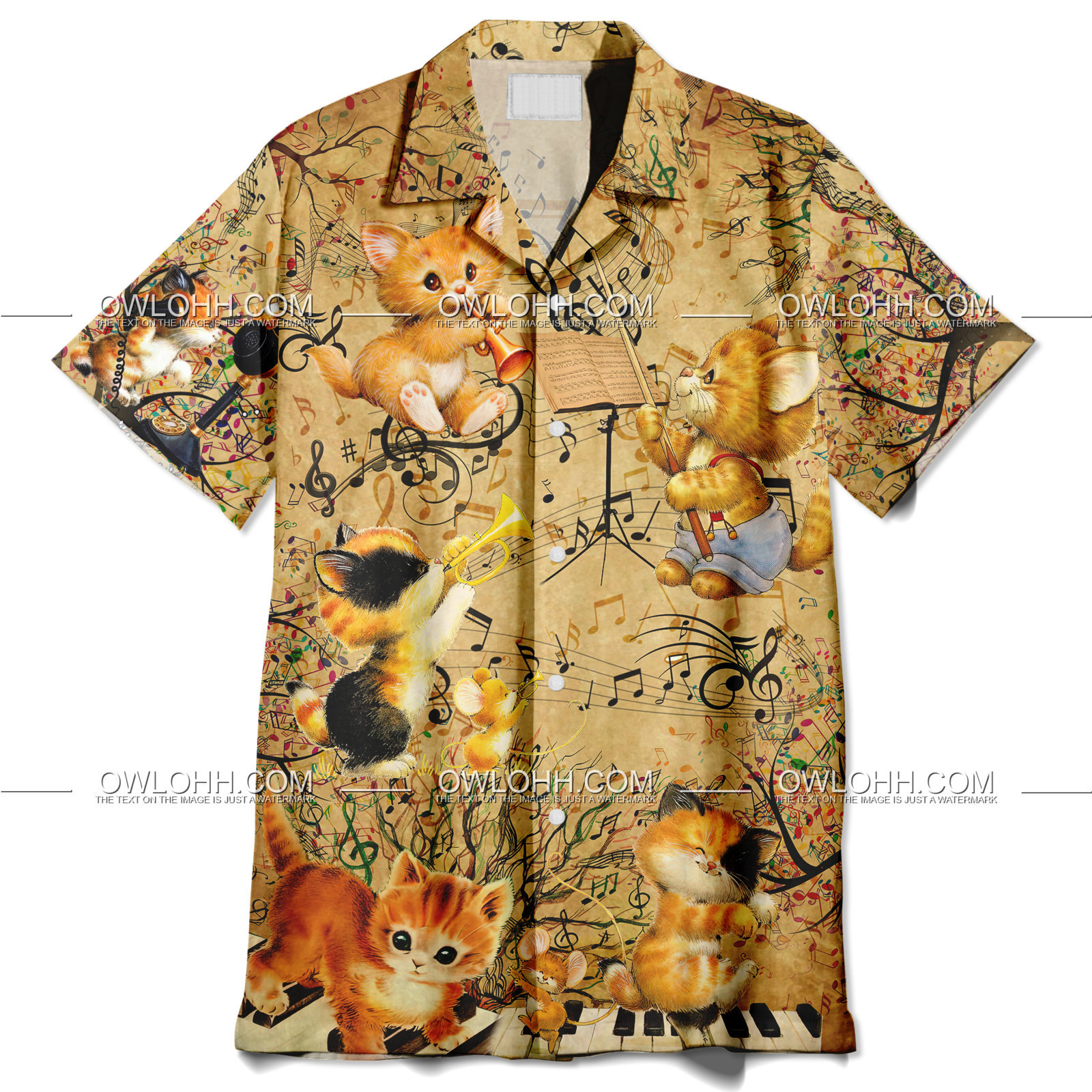 Lover Music And Kitties Cat Hawaiian Shirt | Crazy Funny Hawaiian Shirt