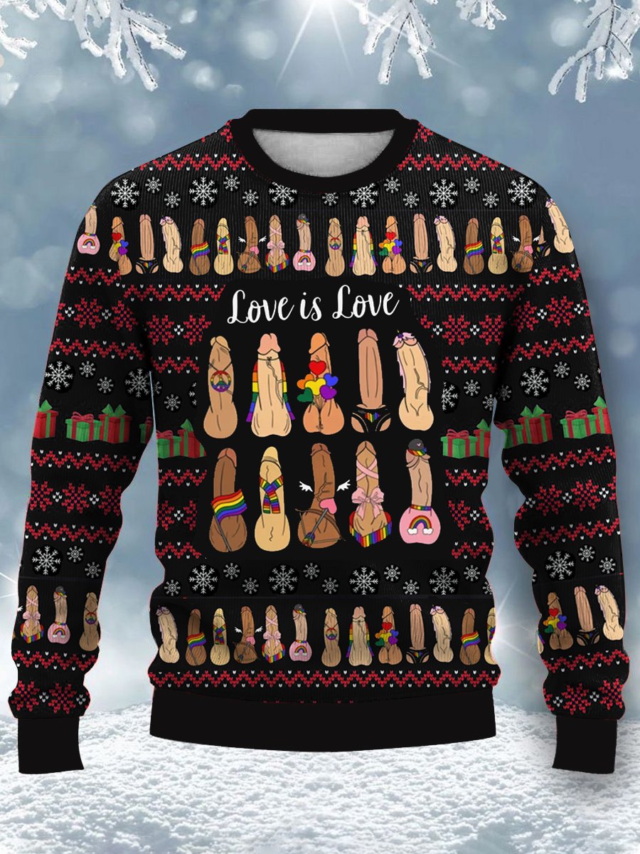 Love Is Love Cocks Printed Funny Ugly Sweater Idea,Ugly Christmas Sweater – OwlOhh