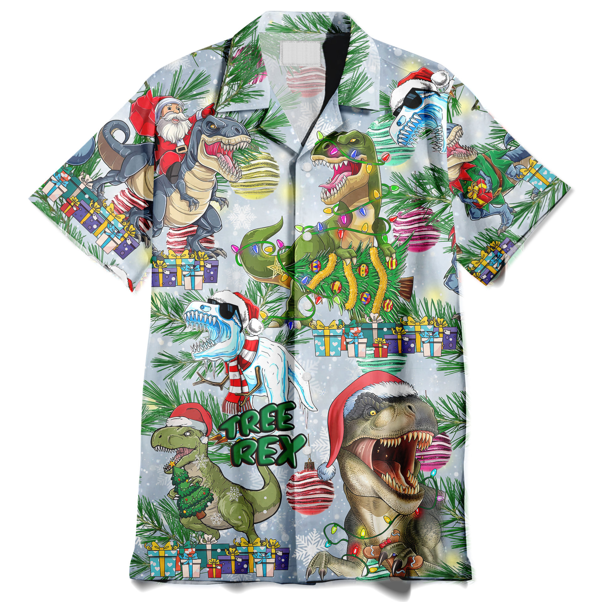 Hawaiian Aloha Shirts Christmas Funny Tree Rex T-Rex – OwlOhh