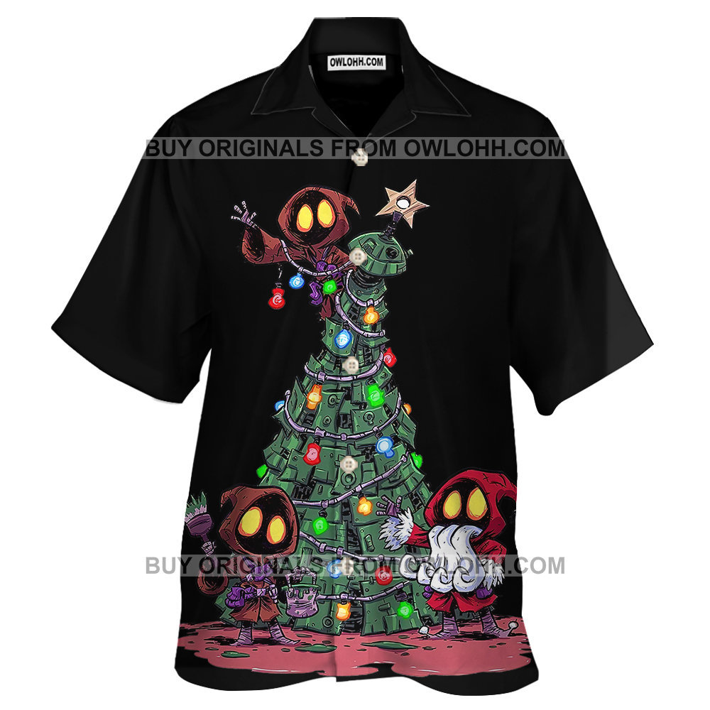 Christmas Cute Elf And The Xmas Tree – Hawaiian Shirt – For Men and Women- Kids – OwlOhh