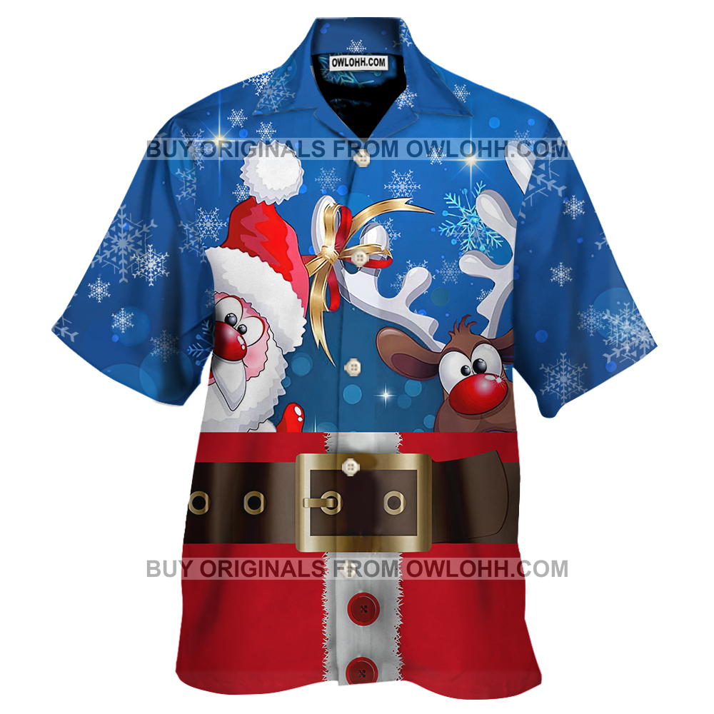 Christmas Fun Santa And Rudolph Red Nose Reindeer – Hawaiian Shirt – For Men and Women- Kids – OwlOhh