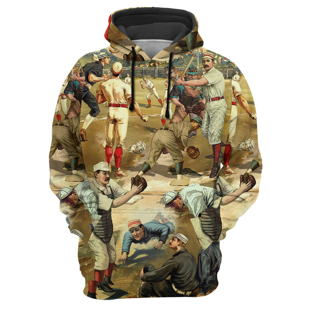 Baseball Hit Hard Run Fast Turn Left Vintage – Hoodie – Owl Ohh