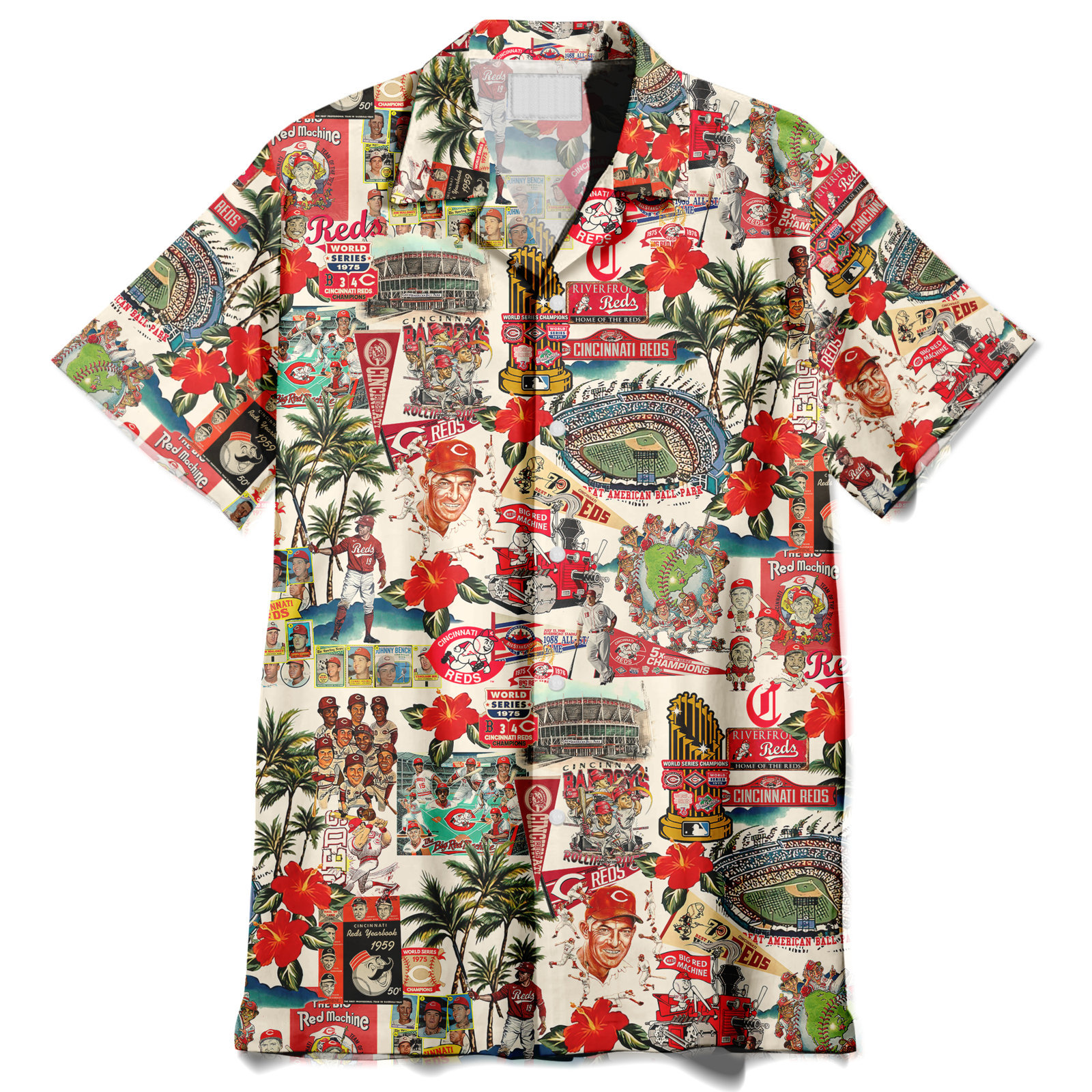 Cincinnati Reds Palm Trees, Pennants, and Baseball Glory - Hawaiian Shirt - Owl Ohh