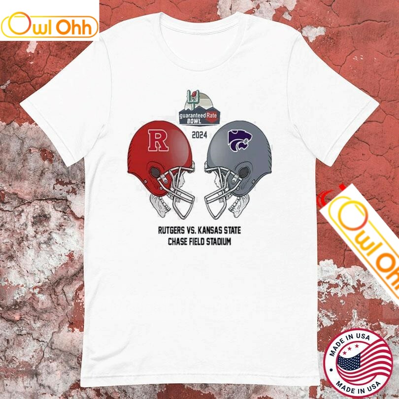 Guaranteed Rate Bowl NCAA 2024-2025 Bowl Games Rutgers Scarlet Knights vs Kansas State Wildcats At Chase Field Stadium Skull Helmet Head To Head T-Shirt, Hoodie, Sweatshirt, Tank Top For Men Women Kid