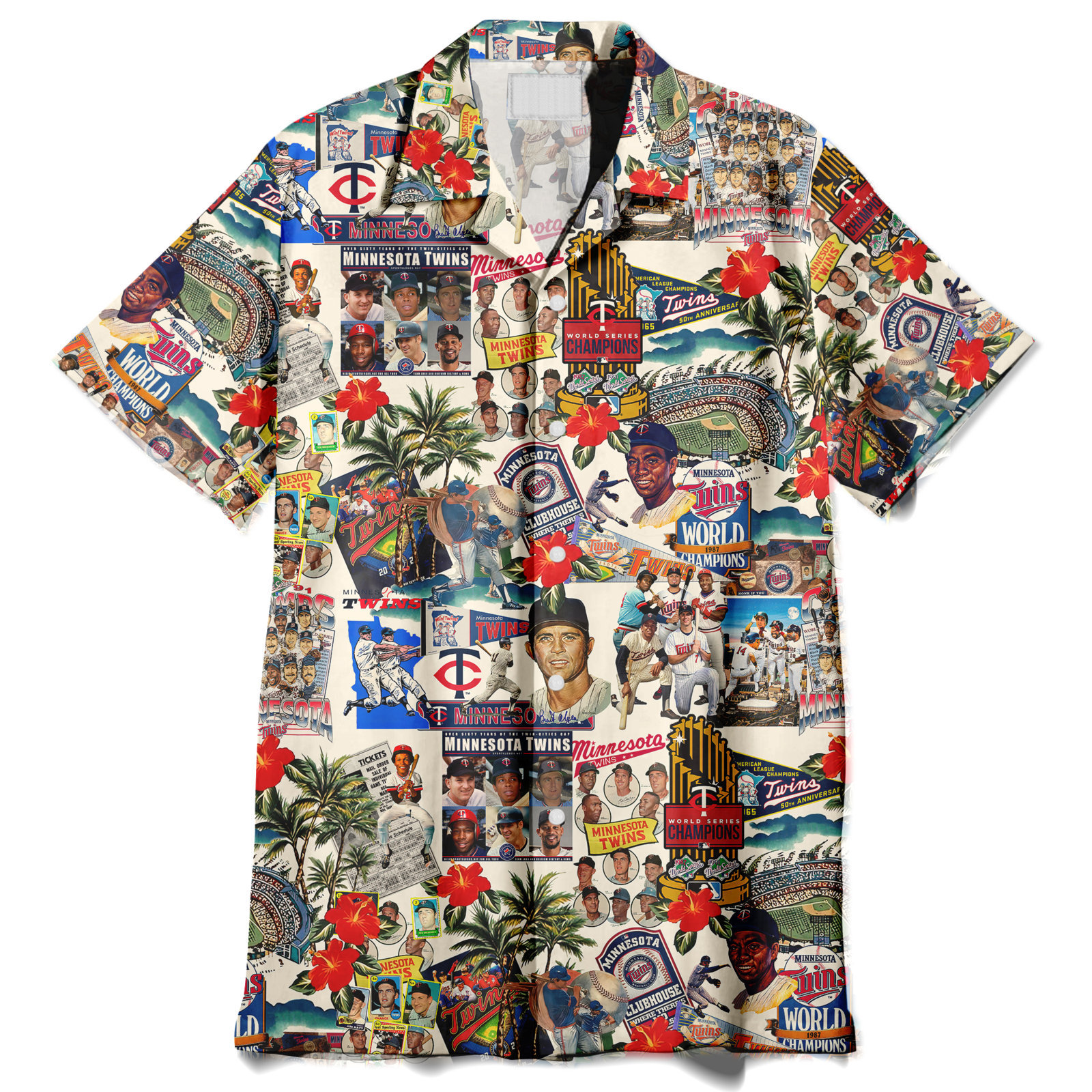 Minnesota Twins Palm Trees, Pennants, and Baseball Glory - Hawaiian Shirt - Owl Ohh