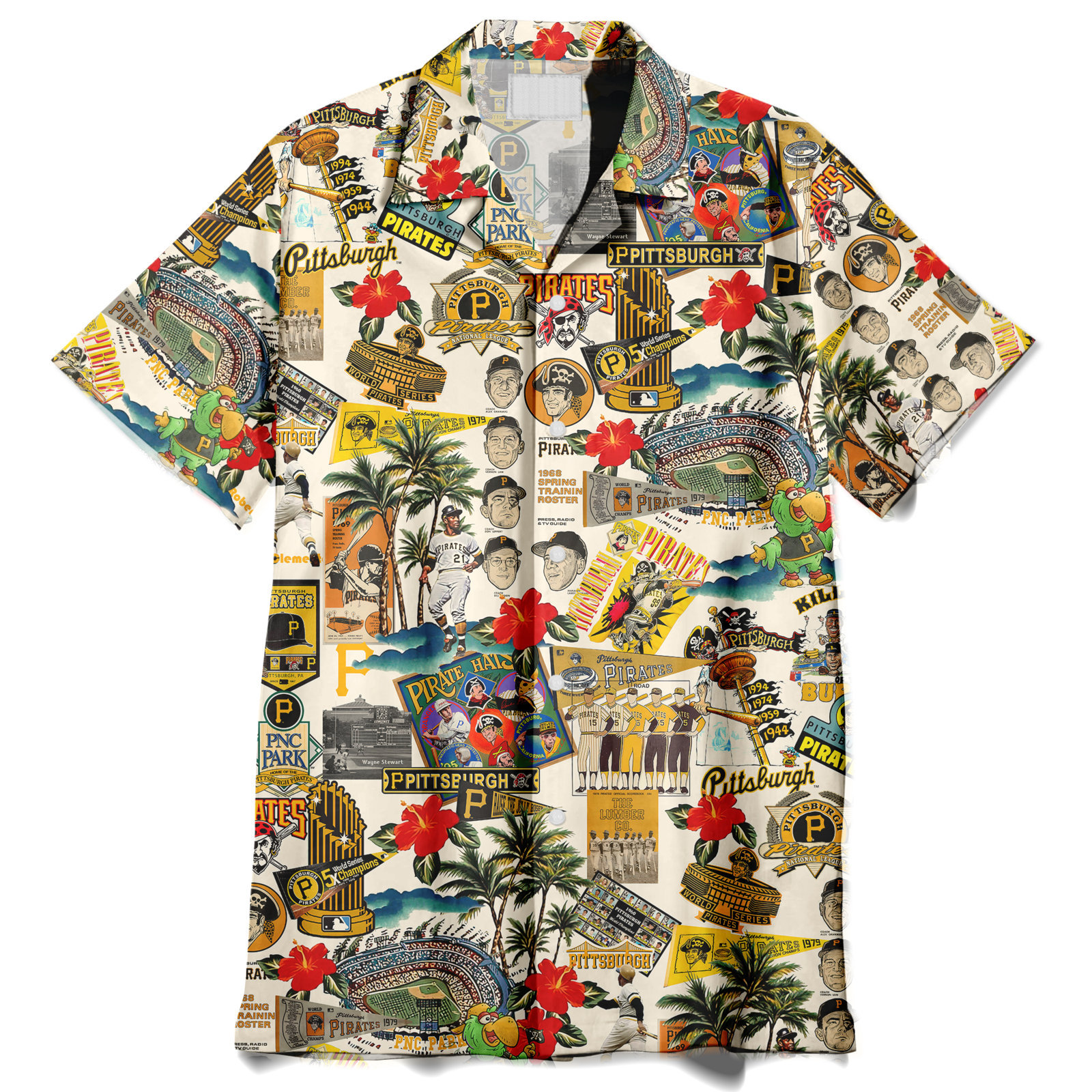 Pittsburgh Pirates Palm Trees, Pennants, and Baseball Glory - Hawaiian Shirt - Owl Ohh