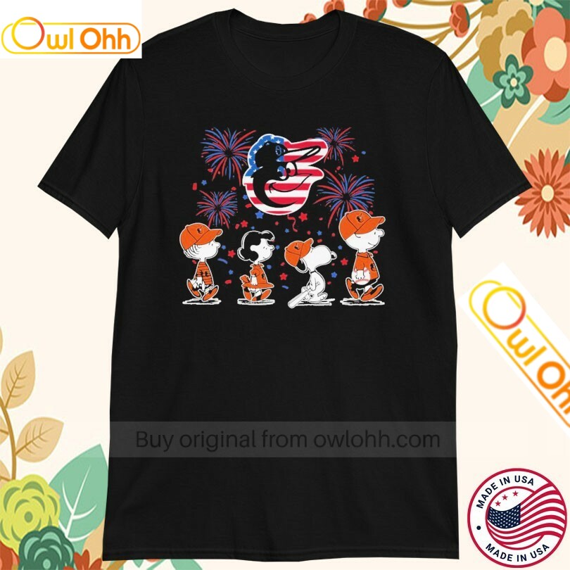 Snoopy And The Peanuts Baltimore Orioles 4th Of July American Flag T-Shirt, Hoodie, Sweatshirt, Tank Top For Men Women Kid