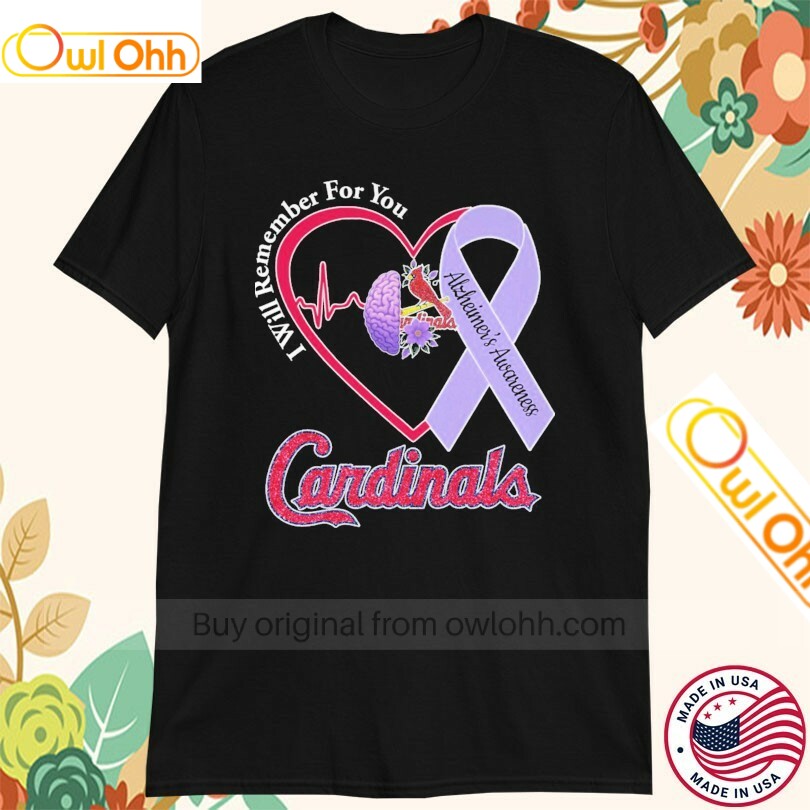 St Louis Cardinals I Will Remember For You Alzheimer's Awareness Heartbeat Brain T-Shirt, Hoodie, Sweatshirt, Tank Top For Men Women Kid