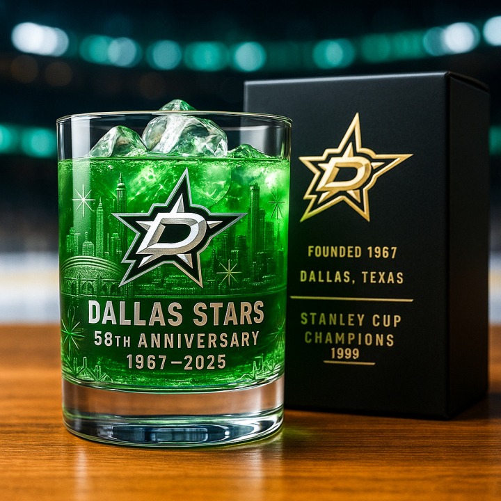 NHL Team Dallas Stars 58th Anniversary Whiskey Glass